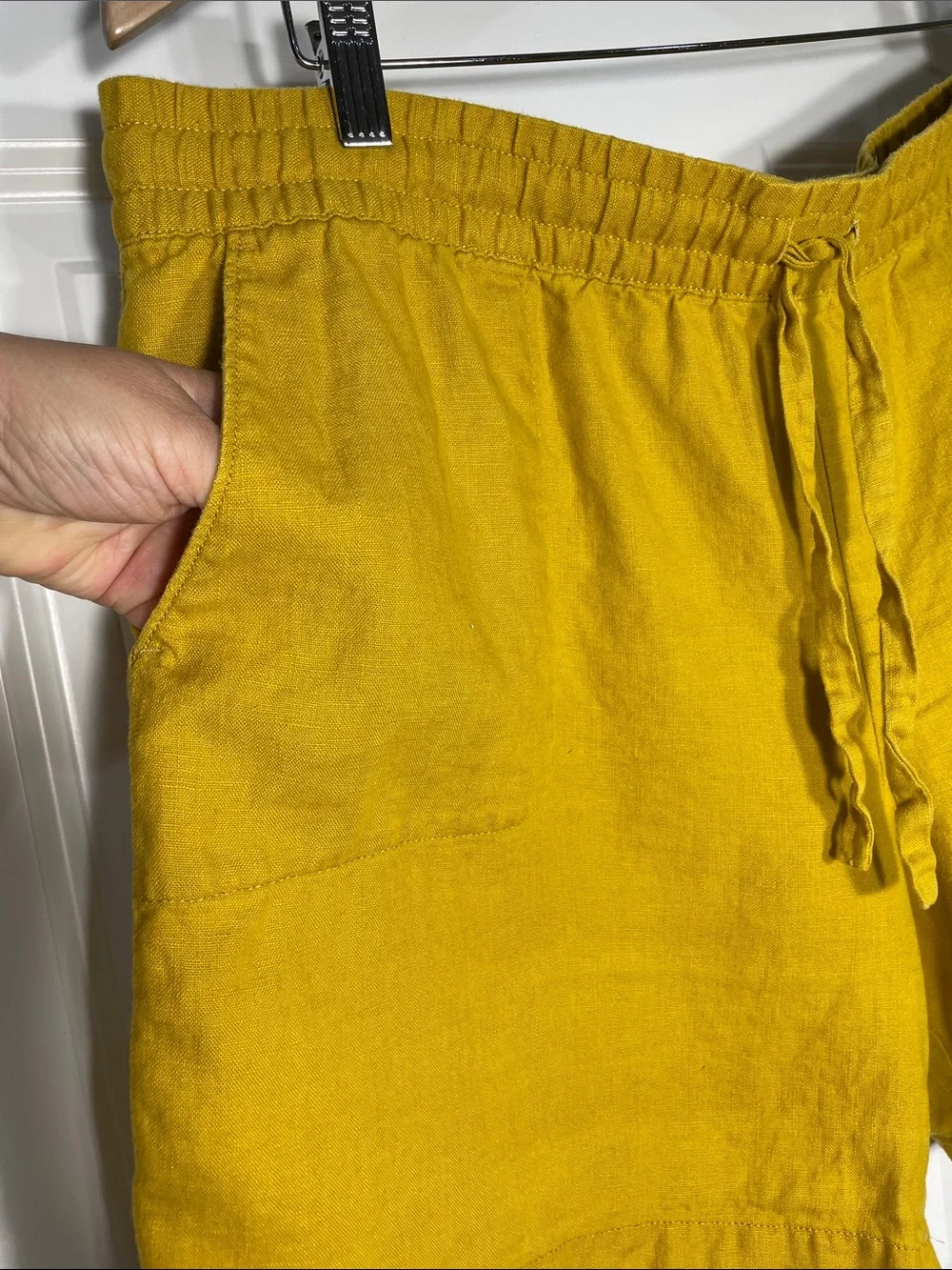 Garnet Hill Linen Shorts Size XL Yellow Pull On Pockets High Rise